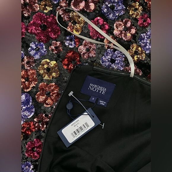 Marchesa Notte Strapless Plunging Floral Sequin Column Gown size 6 - Picture 12 of 13